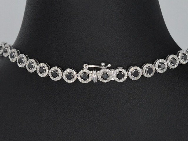 Witgouden collier volledig met witte en zwarte diamanten 14.00 carat - afbeelding 5 van  9