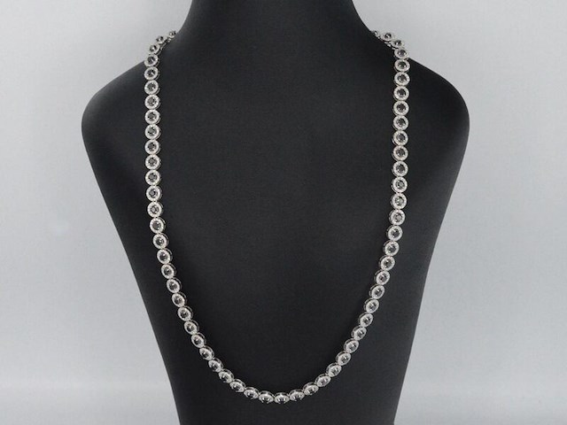 Witgouden collier volledig met witte en zwarte diamanten 14.00 carat - afbeelding 2 van  9