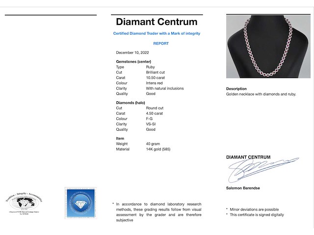 Witgouden collier witte diamanten en robijnen 15.00 carat - afbeelding 4 van  10