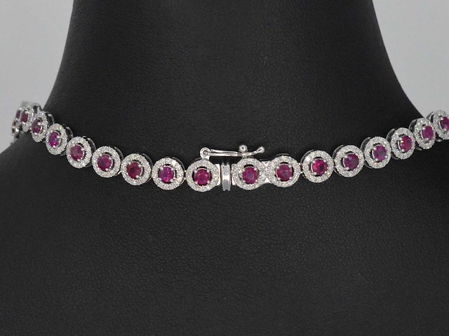 Witgouden collier witte diamanten en robijnen 15.00 carat - afbeelding 7 van  10