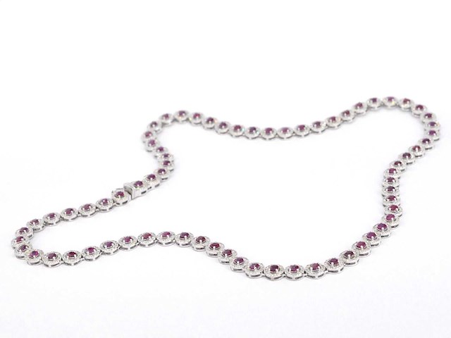 Witgouden collier witte diamanten en robijnen 15.00 carat - afbeelding 8 van  10