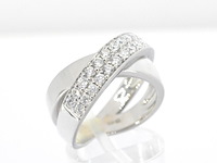 Witgouden cross-over rij ring met briljant geslepen kwaliteit diamanten - afbeelding 8 van  12