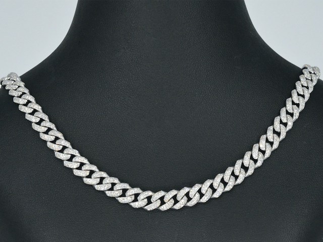 Witgouden cuban ketting vol met diamanten 8.50 carat - afbeelding 3 van  10