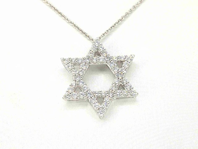 Witgouden davidster hanger met diamanten, excl. ketting - afbeelding 1 van  8