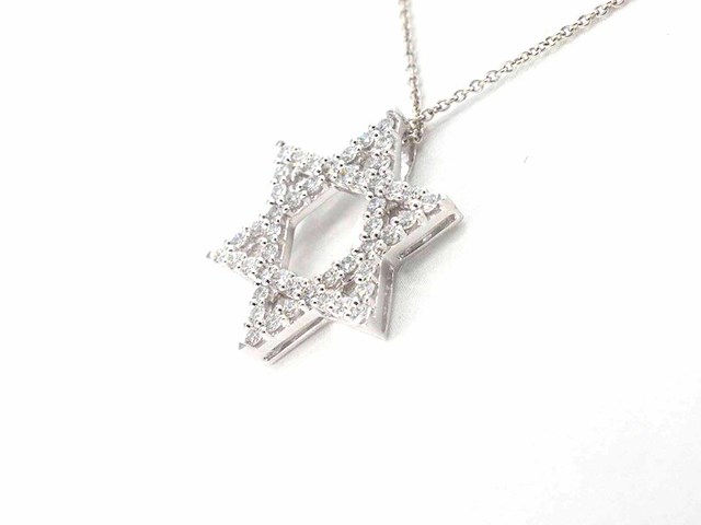 Witgouden davidster hanger met diamanten, excl. ketting - afbeelding 4 van  8