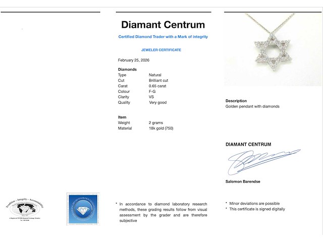 Witgouden davidster hanger met diamanten - afbeelding 3 van  7