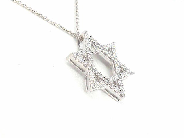 Witgouden davidster hanger met diamanten - afbeelding 4 van  7