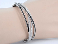 Witgouden design armband met witte en zwarte briljanten diamanten - afbeelding 2 van  7