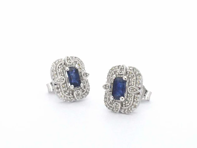 Witgouden design oorbellen diamant saffier - afbeelding 1 van  8