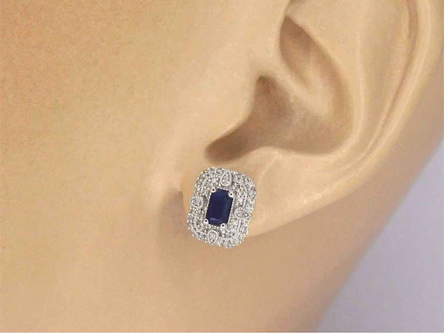 Witgouden design oorbellen diamant saffier - afbeelding 2 van  8