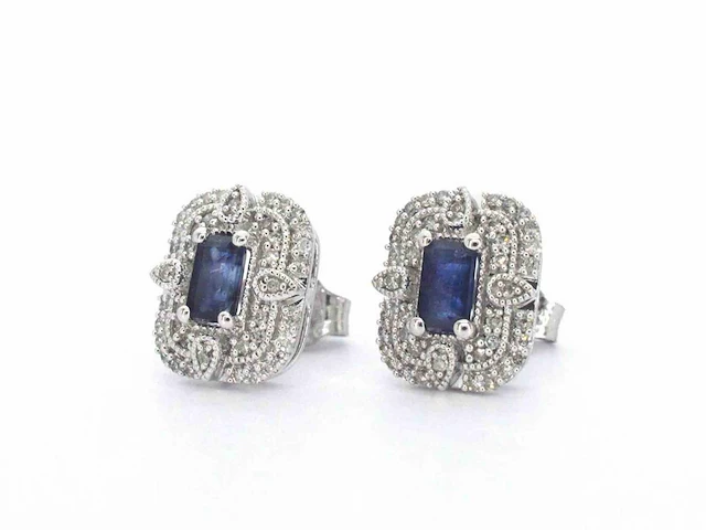 Witgouden design oorbellen diamant saffier - afbeelding 3 van  8