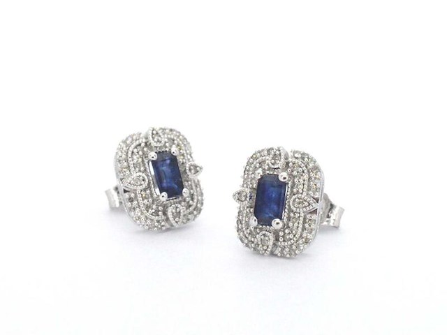 Witgouden design oorbellen met natuurlijke diamanten en saffier - afbeelding 1 van  7