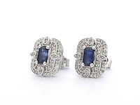 Witgouden design oorbellen met natuurlijke diamanten en saffier - afbeelding 3 van  7