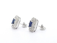 Witgouden design oorbellen met natuurlijke diamanten en saffier - afbeelding 4 van  7