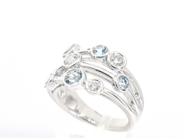 Witgouden design ring met aquamarijn en diamant - afbeelding 3 van  9