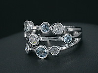 Witgouden design ring met aquamarijn en diamant - afbeelding 2 van  4