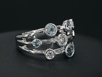 Witgouden design ring met aquamarijn en diamant - afbeelding 4 van  4