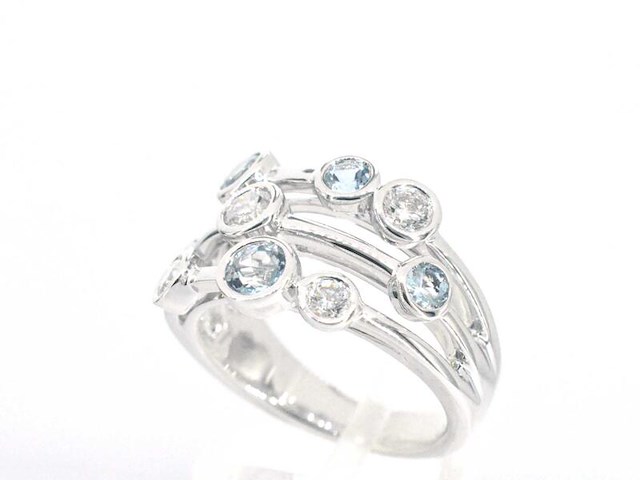 Witgouden design ring met aquamarijn en diamant - afbeelding 4 van  10