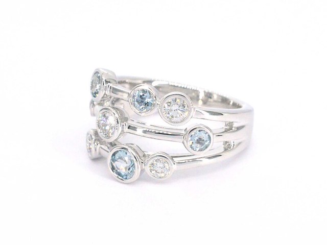 Witgouden design ring met aquamarijn en diamant - afbeelding 8 van  9