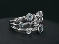 Witgouden design ring met aquamarijn en diamant - afbeelding 4 van  9