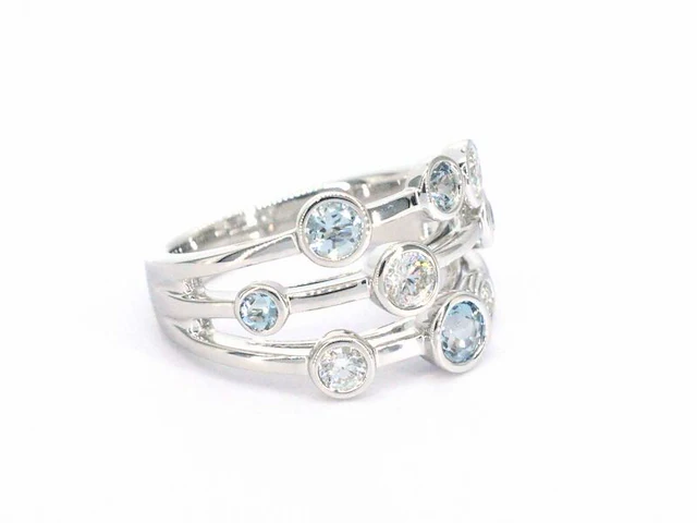 Witgouden design ring met aquamarijn en diamant - afbeelding 6 van  9