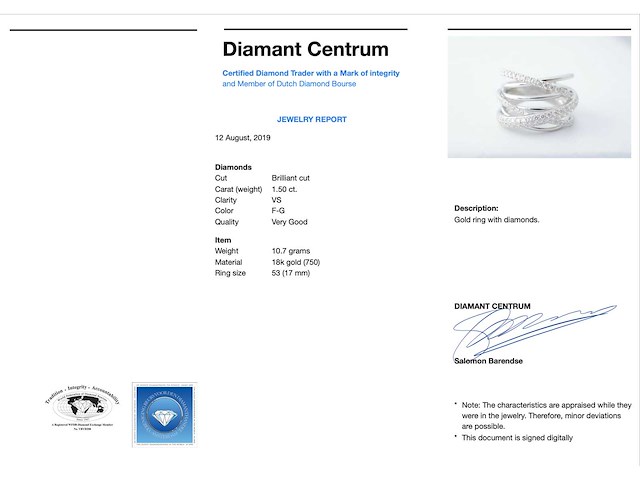 Witgouden design ring met diamanten - afbeelding 4 van  10