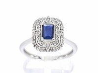 Witgouden design ring met een saffier en diamanten - afbeelding 1 van  10