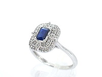 Witgouden design ring met een saffier en diamanten - afbeelding 5 van  10