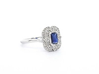 Witgouden design ring met een saffier en diamanten - afbeelding 7 van  10