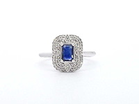 Witgouden design ring met een saffier en diamanten - afbeelding 8 van  10