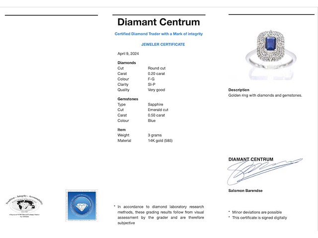 Witgouden design ring met saffier en diamanten - afbeelding 4 van  10