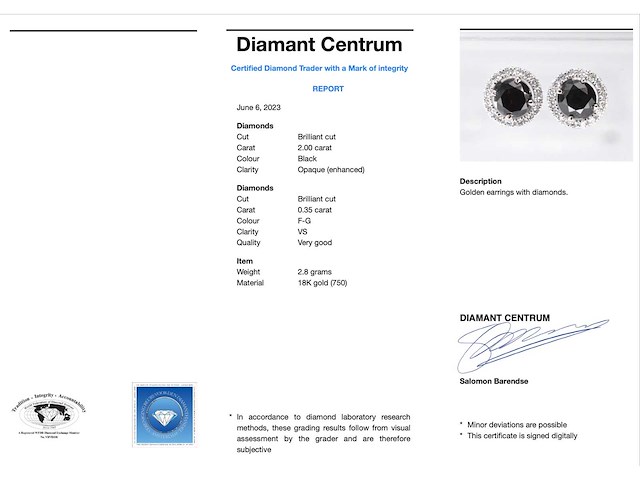 Witgouden diamanten entourage oorbellen met zwarte diamanten - afbeelding 4 van  10