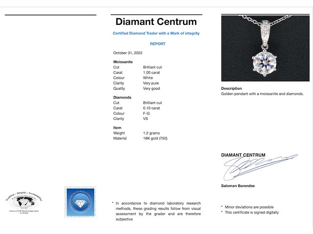 Witgouden diamanten hanger met een gemaakte briljant cut van 1.00 carat - afbeelding 3 van  6