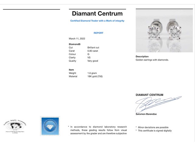 Witgouden diamanten oorbellen 0.80 carat - afbeelding 2 van  5