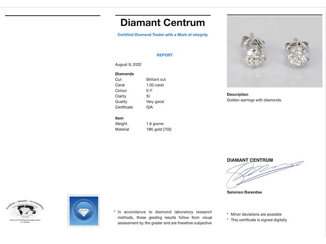 Witgouden diamanten oorbellen 1.00 carat - afbeelding 3 van  5
