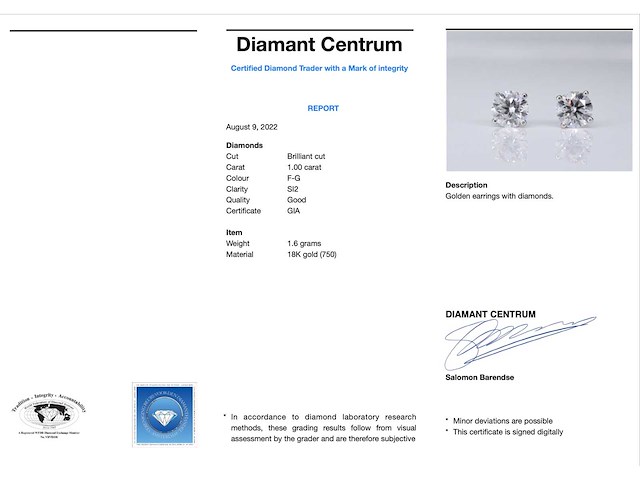 Witgouden diamanten oorbellen 1.00 carat - afbeelding 3 van  7