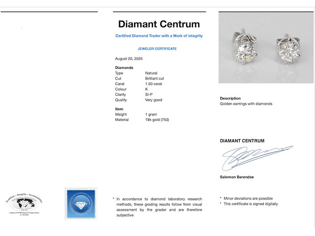 Witgouden diamanten oorbellen 1.50 carat - afbeelding 3 van  5