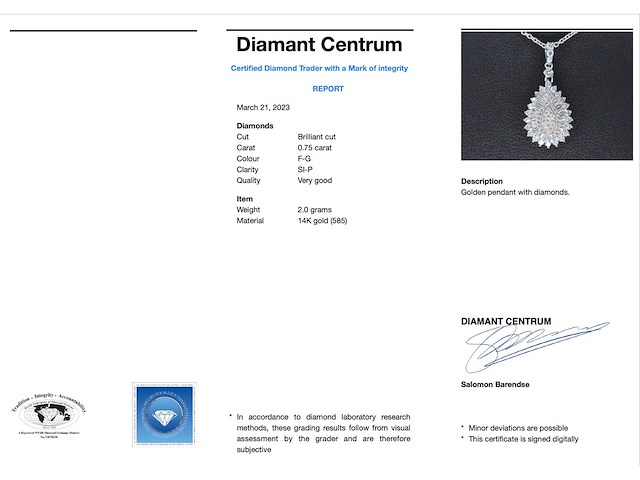 Witgouden druppelvormige hanger met diamanten - afbeelding 3 van  6
