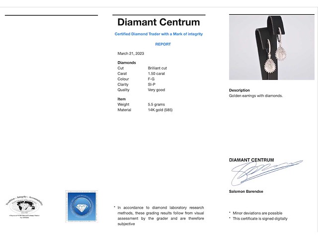 Witgouden druppelvormige oorhangers met diamanten - afbeelding 3 van  7