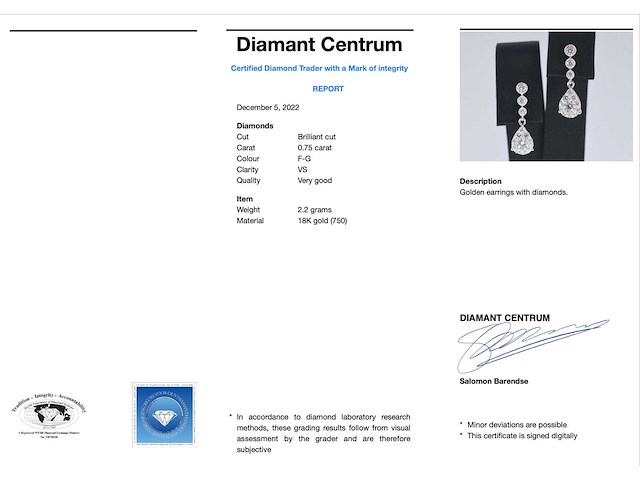 Witgouden druppelvormige oorhangers met diamanten - afbeelding 3 van  9
