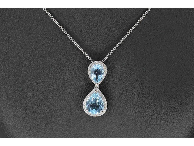 Witgouden entourage hanger bezet met topaas en diamanten, excl. ketting - afbeelding 3 van  8