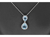 Witgouden entourage hanger bezet met topaas en diamanten, excl. ketting - afbeelding 3 van  8