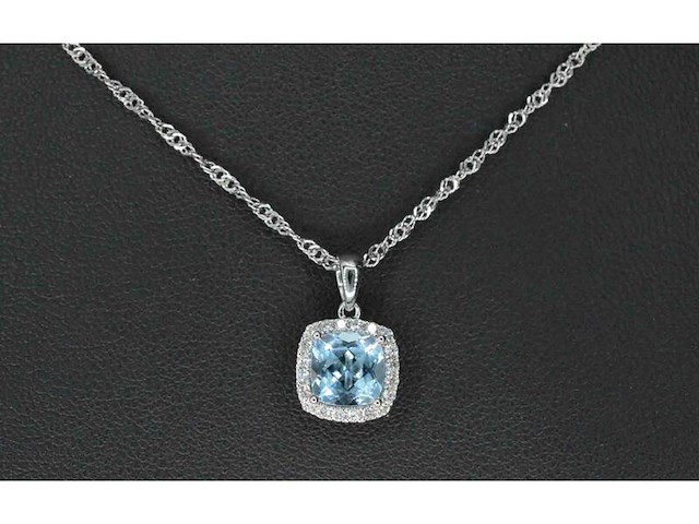 Witgouden entourage hanger bezet met topaas en diamanten, excl. ketting - afbeelding 2 van  7
