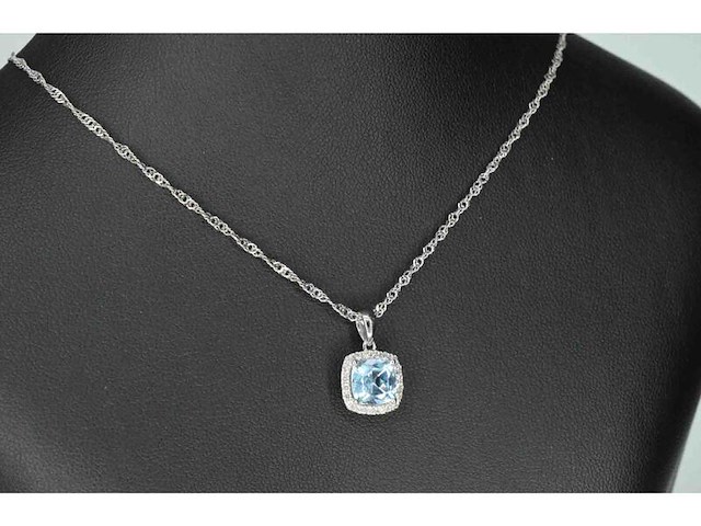 Witgouden entourage hanger bezet met topaas en diamanten, excl. ketting - afbeelding 4 van  7