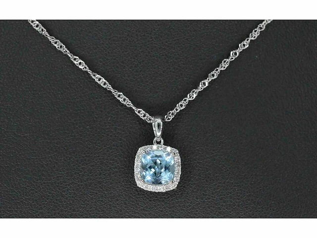 Witgouden entourage hanger bezet met topaas en diamanten, excl. ketting - afbeelding 2 van  8