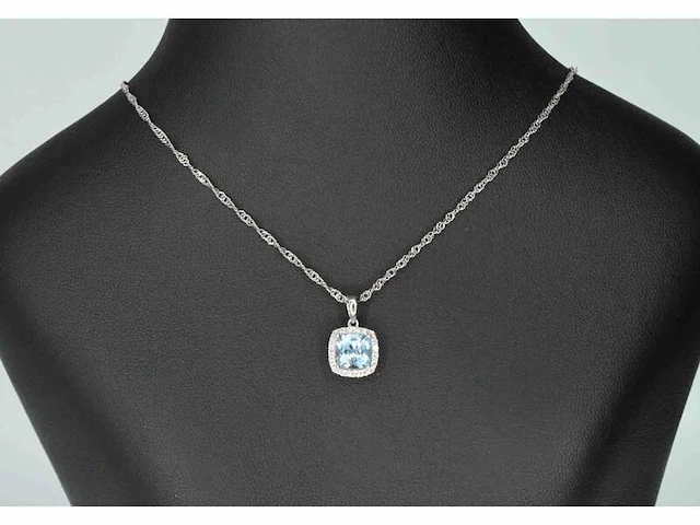 Witgouden entourage hanger bezet met topaas en diamanten, excl. ketting - afbeelding 3 van  8