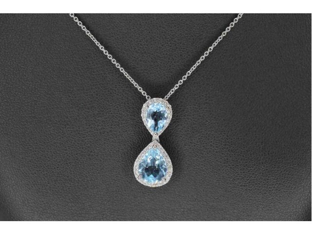 Witgouden entourage hanger bezet met topaas en natuurlijke diamanten, excl. ketting - afbeelding 3 van  8