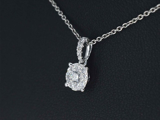 Witgouden entourage hanger met briljant geslepen diamanten, excl. ketting - afbeelding 3 van  9