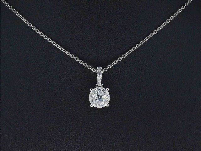 Witgouden entourage hanger met briljant geslepen diamanten, excl. ketting - afbeelding 2 van  9