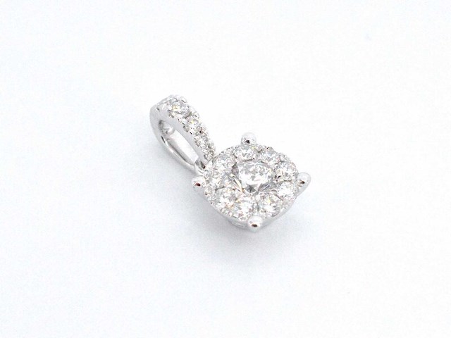 Witgouden entourage hanger met briljant geslepen diamanten, excl. ketting - afbeelding 5 van  9